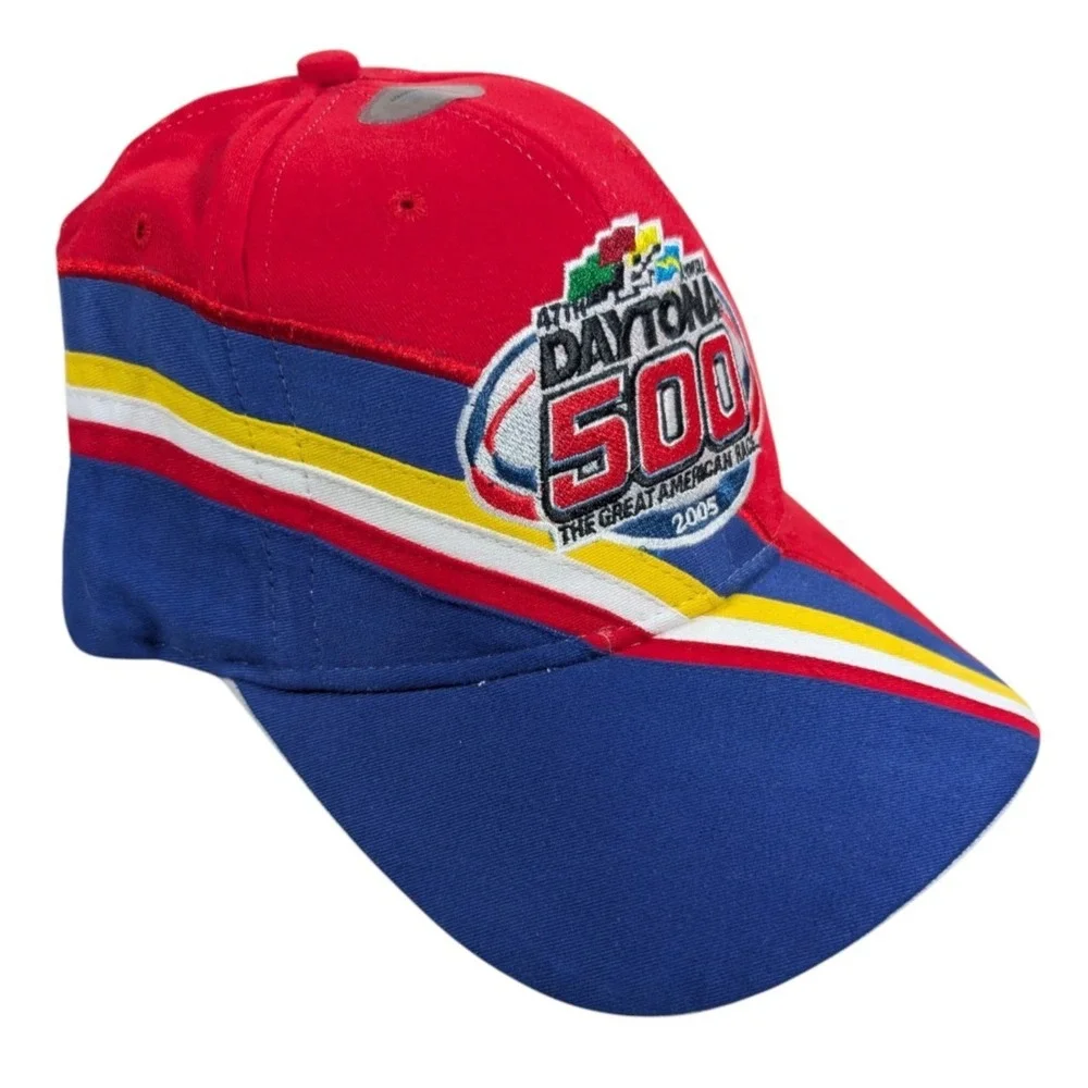 Vintage Daytona 500 Hat Mens One Size Red Blue 2005 NASCAR Adjustable Strap NWOT
